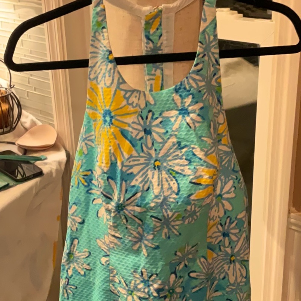 Lilly Pulitzer Aqua Floral Tank Midi Dress with Yellow & White